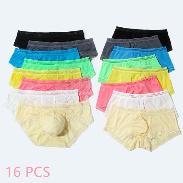 

underpants 16 pcs/lot mens underwear boxers ice silk comfort translucent breathable men's panties low-rise lingerie drop, Black;white