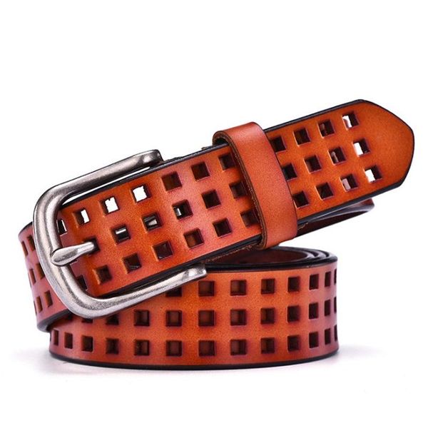 

belts jxqbsydk for women fashion hollow multi-pin hole design leather, Black;brown