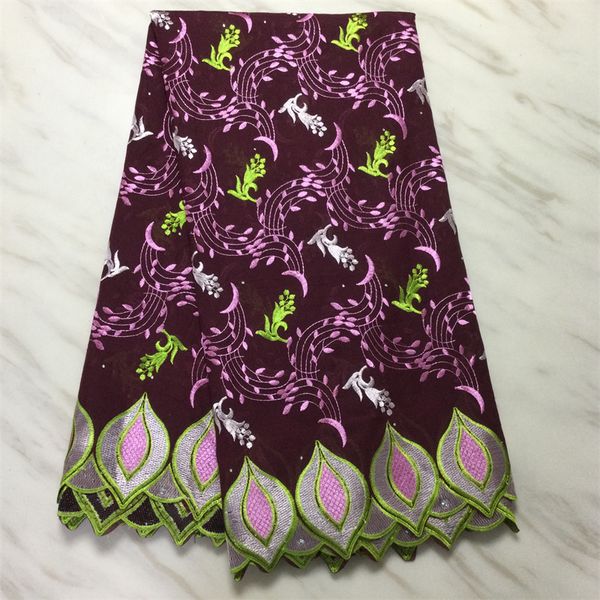 5 yards / pc top verkauf wein blume stickerei afrikanische baumwollstoff schweizer voile spitze passende strass dekoration pl11767