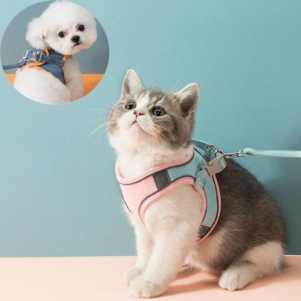 

dog collars & leashes night reflective pet leash suede cat chest harness collar vest walking rope accessories