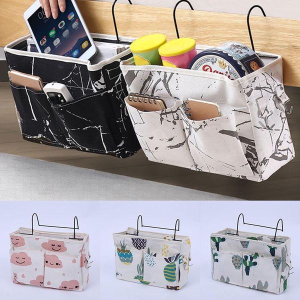 

canvas bedside storage organizer hanging book bag with hook sundries for home kitchen bedroom boxes & bins