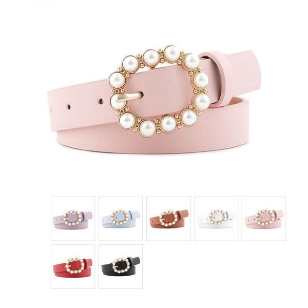 

belts women pearls gold ring buckle belt vintage female waist for dress jeans luxury strap fashion accessories, Black;brown