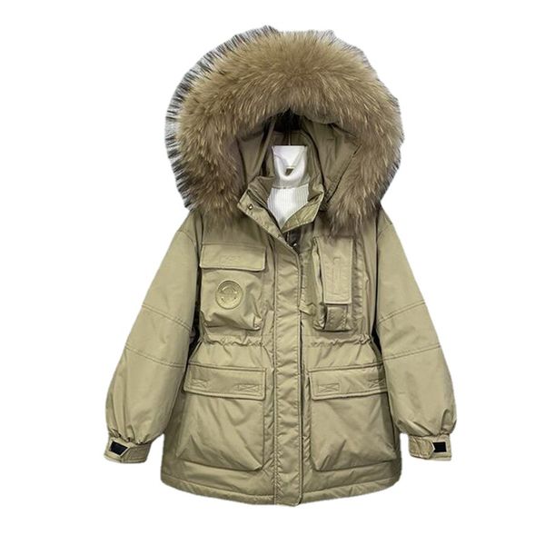 

women's winter new cotton-padded party jacket collar pocket loose mid-length parka women winter big fur coat female, Black