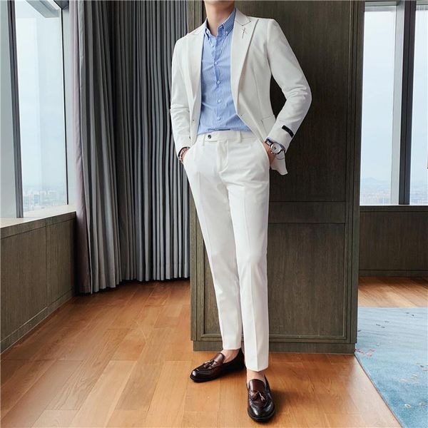 

men's suits & blazers plus size 4xl autumn solid embroidery suit men clothing simple slim fit wedding dress business formal wear gentle, White;black