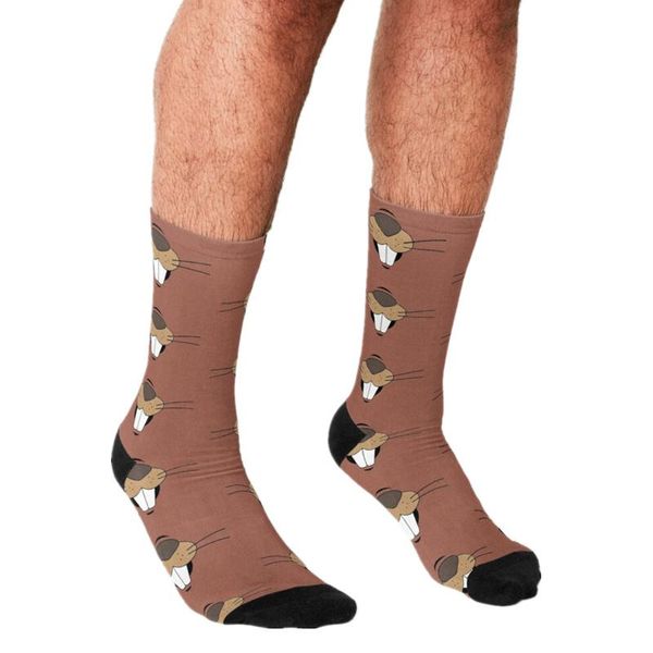 

men's socks funny cute beaver mouth printed men harajuku happy hip hop novelty boys crew casual crazy for, Black