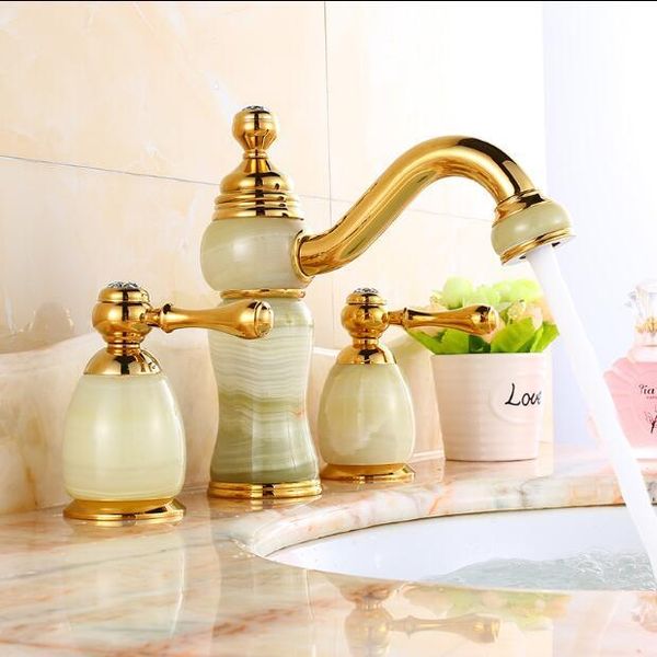 

bathroom sink faucets arrivals fashion luxury basin faucet brass and jade gold plating widespread deck mounted water tap