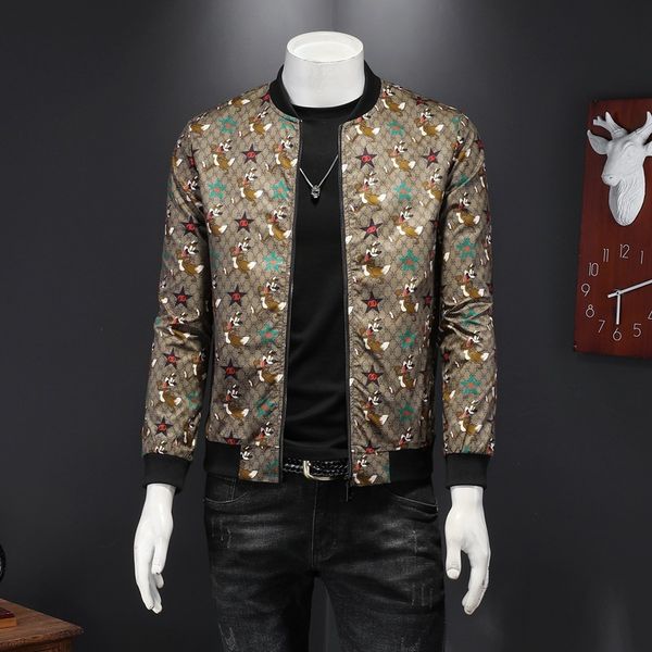 

fashion jacket autumn 2021 printed baseball collar for men, Black;brown