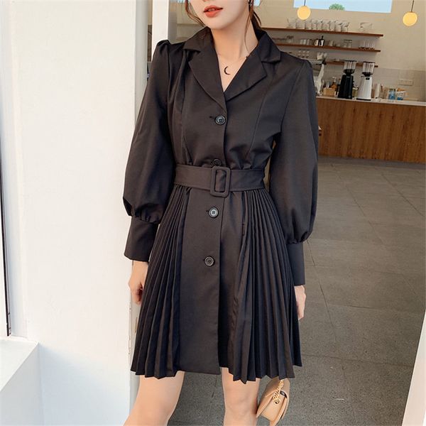 

dresses autumn pleated brief chic sashes solid feminine sweet stylish women waist-controlled a-line mini es, Black;gray