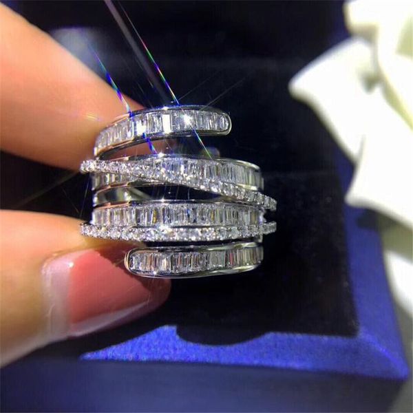 Choucong Brand Top Sell Fedi nuziali Gioielli di lusso 925 Sterliing Silver Princess Cut Topazio bianco Diamante CZ Pietre preziose Eternità Donna Anello di fidanzamento Croce Regalo