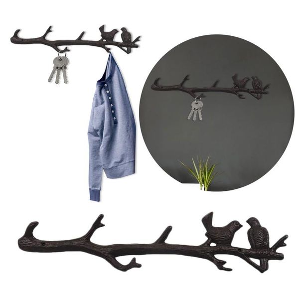 

birds metal hanger with 6 hooks on branch decorative rack garden decoration outdoor wall mount hook durable hanging holder & rails