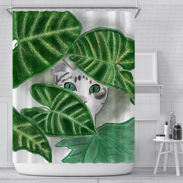 

nordic plants curtain waterproof bathroom monstera cactusshower toilet laundry room home decor watertight bath shower curtains