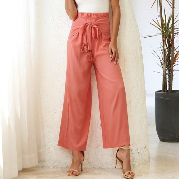 

fashion women high waist loose wide leg pants 2021 summer office band solid culottes palazzo trousers female plus size 2xl #4 women's &, Black;white