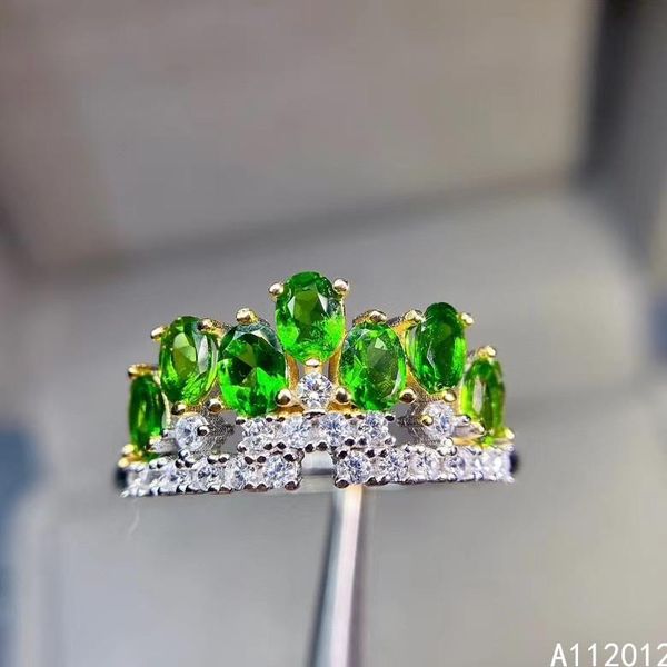 

cluster rings kjjeaxcmy fine jewelry s925 sterling silver inlaid natural diopside girl classic adjustable ring support test chinese style, Golden;silver