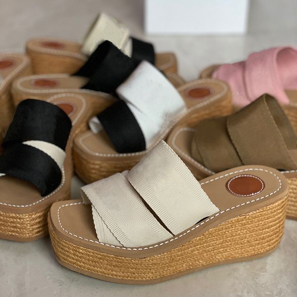 

designer women sandals woody wedge mule glyn platform espadrille white printing letter canvas sandal flat loafers rubber bottom sho, Black
