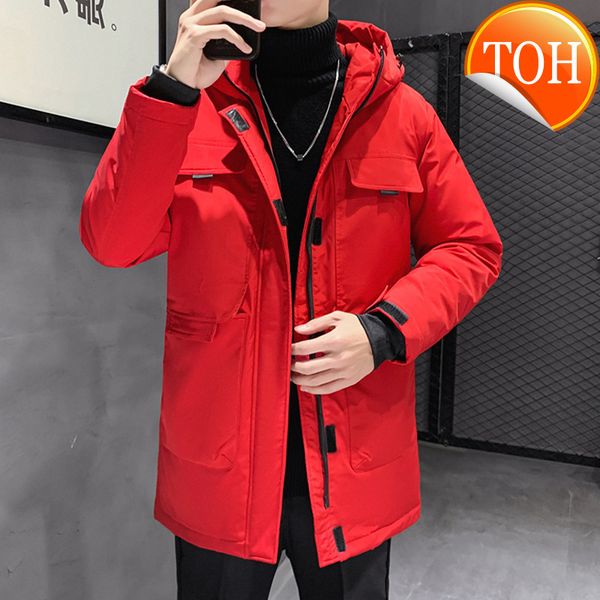 

jacket winter 2021 2021 red white duck down men's casual hooded new thick warm mid-lenght fashion coat 3xl, Black