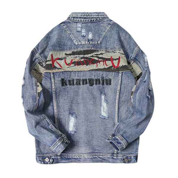 

men's jackets ly designer fashion camouflage spliced ripped denim men cotton coats streetwear hip hop chaqueta k0gj thnf, Black;brown