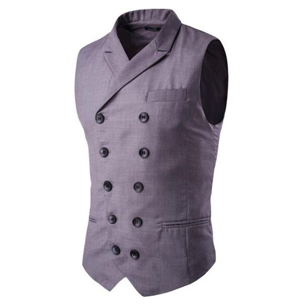 

men's clothing british style slim masculino cotton double breasted sleeveless jacket waistcoat suit collar men vest vests, Black;white