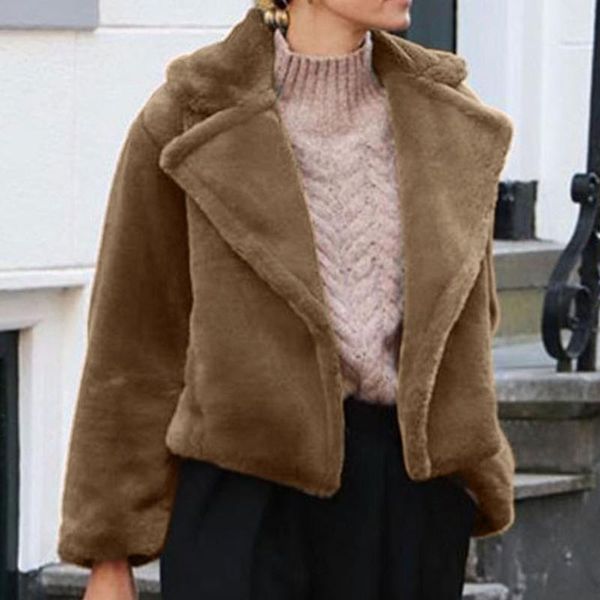 

women's fur & faux coat fleece cardigan jacket 2021 female autumn winter turndown collar women overcoat plush mujer chaqueta, Black