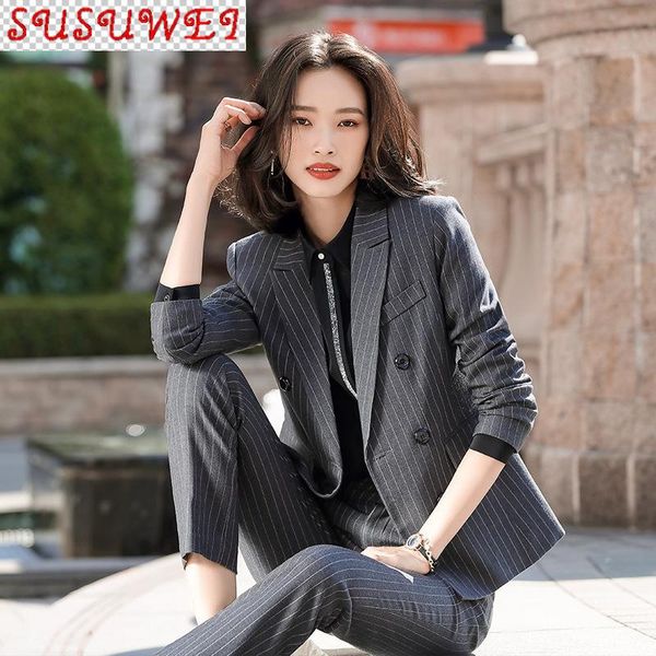 

spring and autumn women's professional pants suit office overalls feminine casual striped blazer skirt two-piece two piece, White