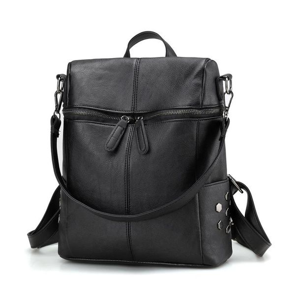 Outdoor-Taschen koreanischer Pu-Leder-Rucksack Damen lässig multifunktionaler Reißverschluss tragbar schwarz