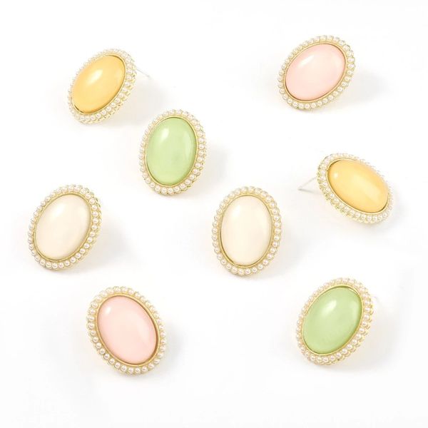 

fashion transparent resin geometric oval stud earring for women vintage pearl irregular earrings statement, Golden;silver