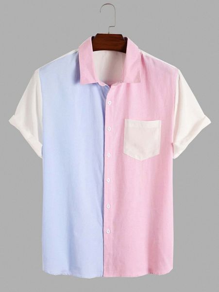 

men color-block pocket front shirt v5ps#, White;black