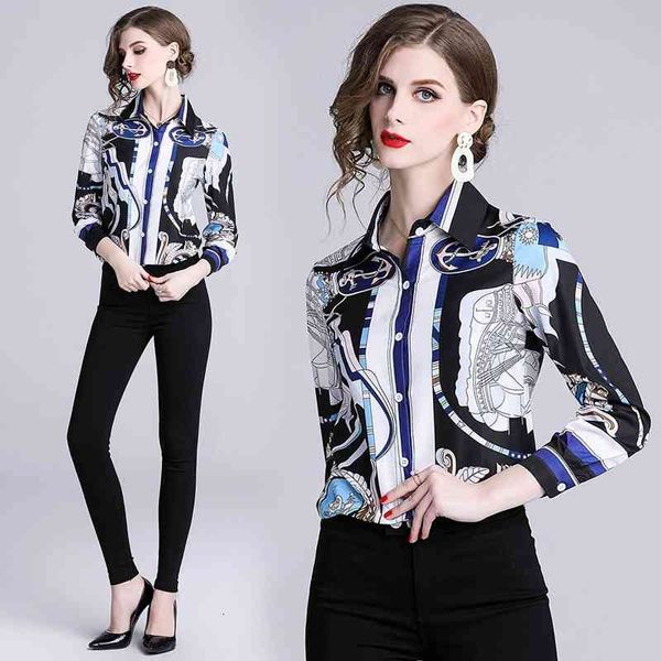 

luxury designer print classic shirt plus size women spring autumn winter fashion ladies elegant button front blouse long sleeve runway, White