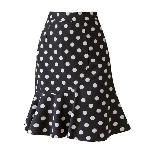 Black Albicocca Mermaid Trumpet Empire Ruffle Skirt Zipper Polka Dot Short High Street Summer S0231 210514