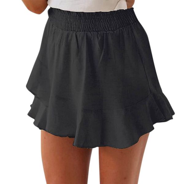 

women's shorts elastic waist ruffles hem summer woman causal loose workout high 2021 ladies mini d30, White;black
