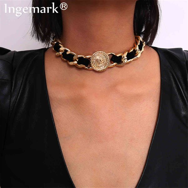

necklaces pendants exaggerated hip hop twist chain women collares rock velvet avatar coined chunky choker steampunk men jewelry, Silver