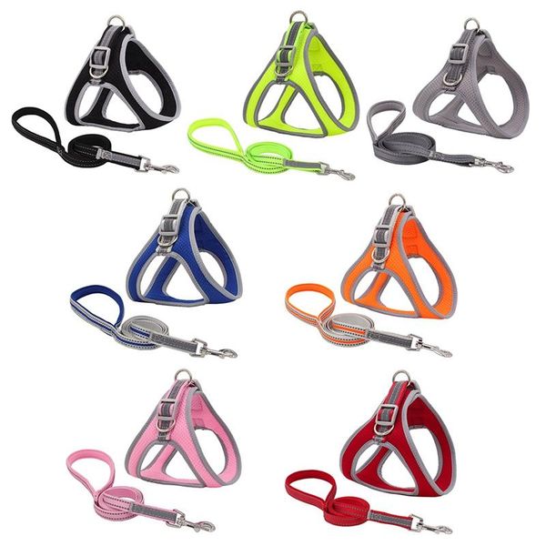 

dog collars & leashes pet harness and leash set, canvas strap vest reflective traction rope for outdoor walking