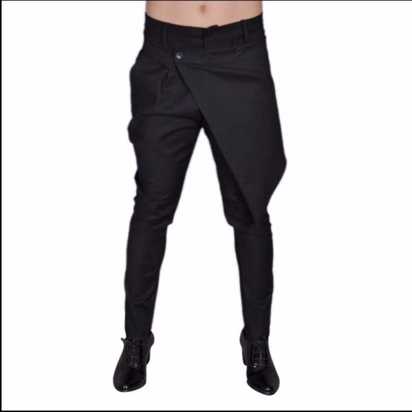 

men's pants men overalls casual personality disassembly culottes slim taper hairstylist trousers costumes skirt 27-44, Black