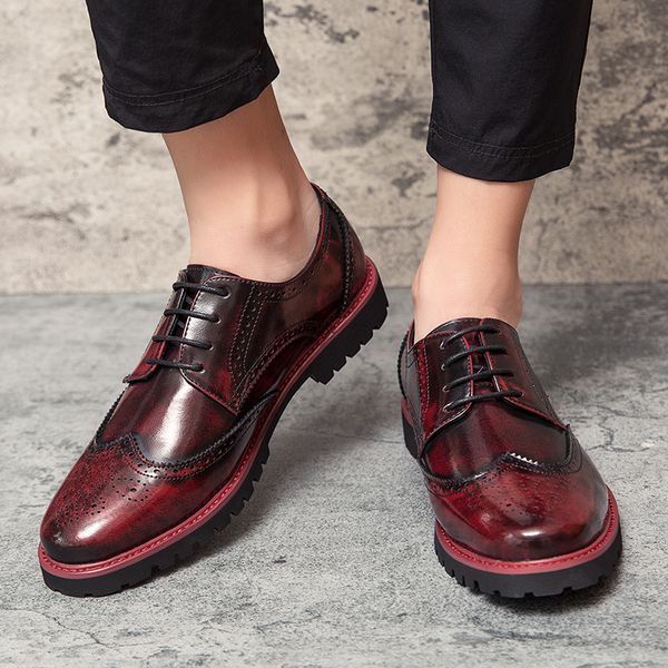 

italian men brogue shoes casual leather business formal shoes men wedding party luxury shoes fashion male breathable oxfords red, Black