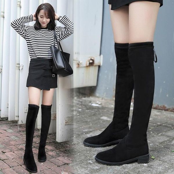 

boots size 35-40 winter over the knee women stretch fabric thigh high woman shoes long bota feminina zapatos de mujer, Black