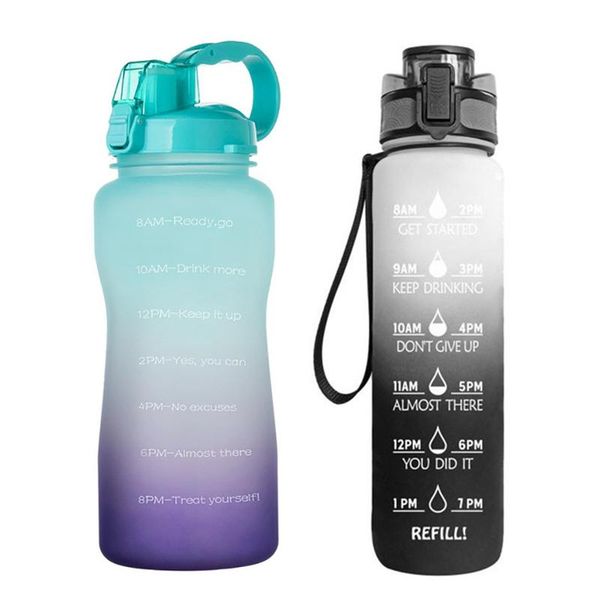 

water bottle 2pcs with time marker, extra large motivational straw, 68 oz & 32oz