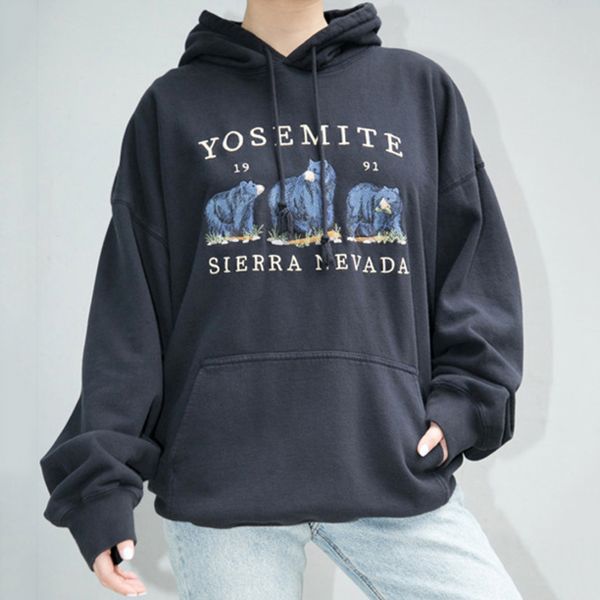 

hoodies graphic sweatshirts vintage small bear embroidery oversized hoodies women loose long sleeve cotton autumn hoodie, Black