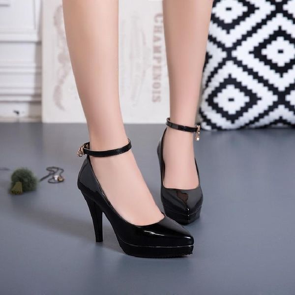 

boots spring 2021 ultra-high heel 10cm women's shoes flat buckle pointed waterproof platform thin nightclub single, Black