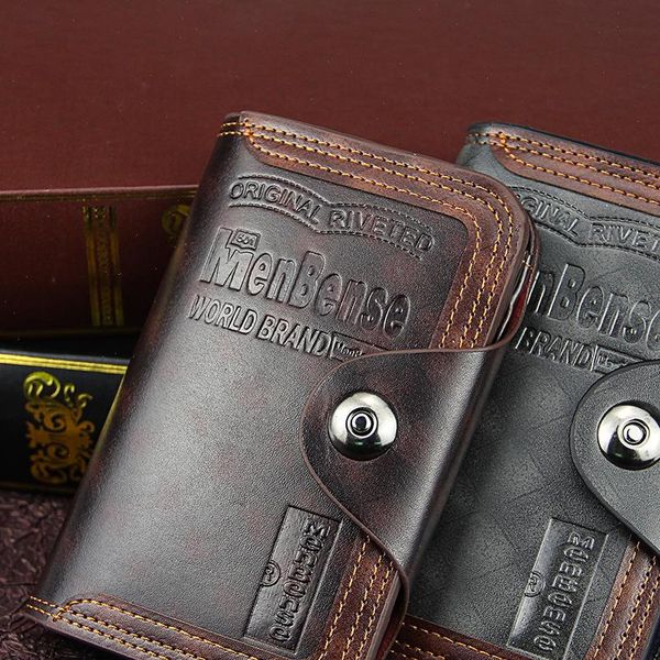 

mens wallet magnetic snap clutch bag male walletsthree fold leather compartment purse men famous coin purses, Red;black