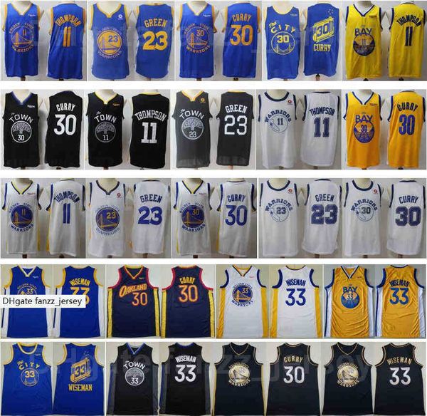 

men klay 11 thompson basketball jersey james wiseman 33 draymond green 23 stephen curry 30 all stitched team black navy blue white yellow, Black;red
