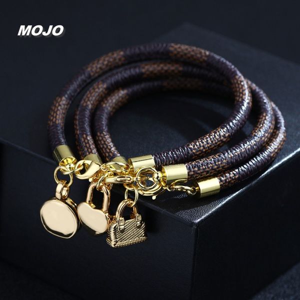 

luxury brand women gift gold plated heart bag round charm leather bracelet, Golden;silver
