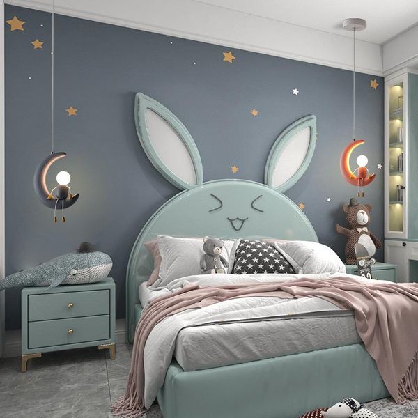 

pendant lamps nordic children's eoom lamp boy and girl room bedroom bedside creative personality resin moon chandelier lights