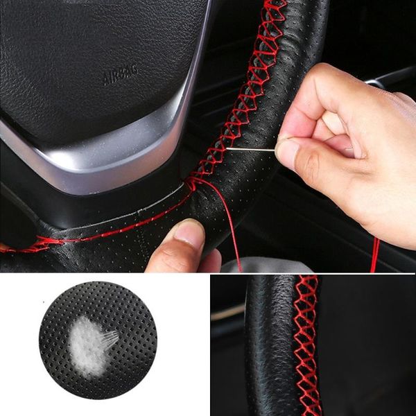 

leather auto car steering wheel cover hand stitched diy hand-stitched breathable covers with thread