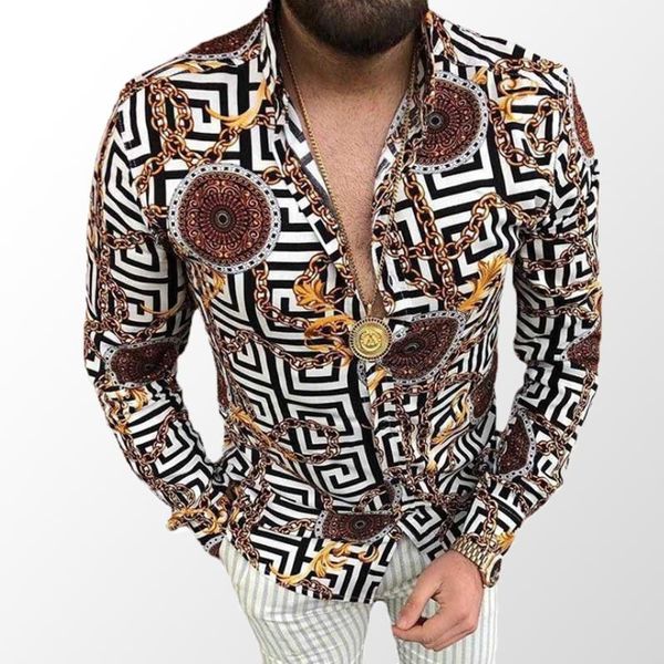 

autumn chemisier blusa european american men long sleeve shirt casual printed shirts plus size 2xl 3xl blouse, White;black