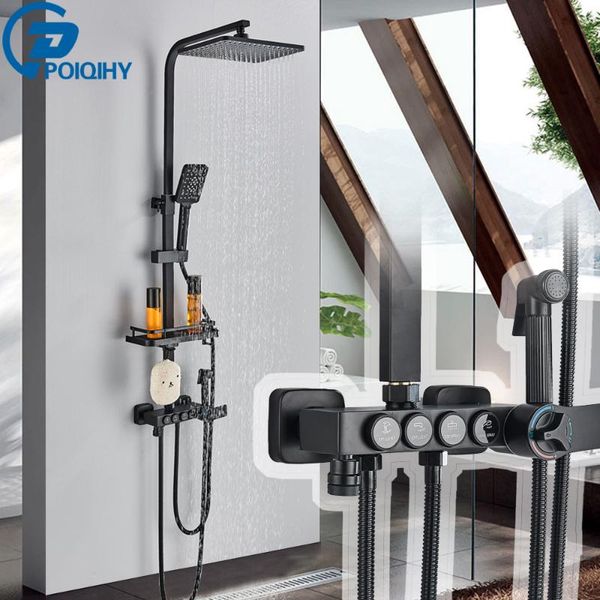 

bathroom shower sets thermostatic faucet matte black set brass bidet sprayer mixer tap wall mount cold water
