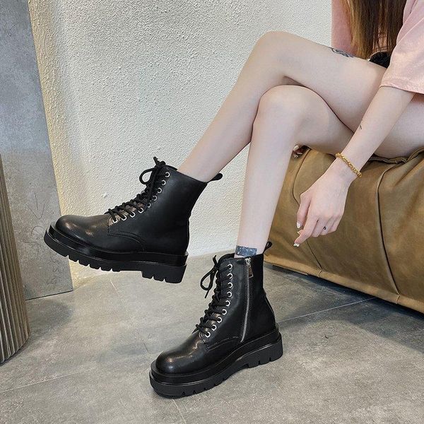 

boots summer thin women's 2021 wild ins tide spring and autumn single british style shoes ankle, Black