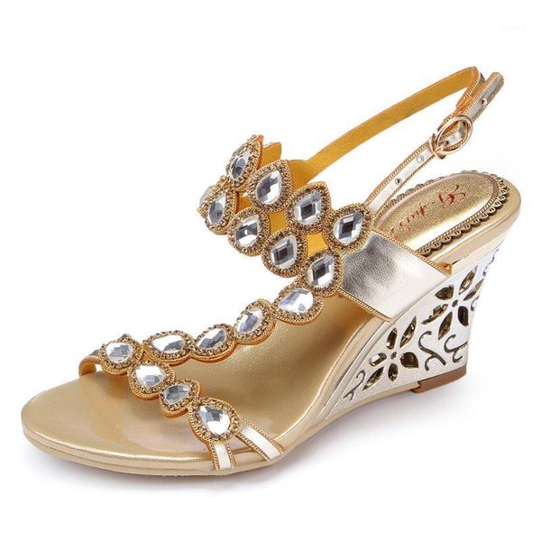 

women wedges sandals fashion genuine leather rhinestone ladies comfortable shoes1, Black