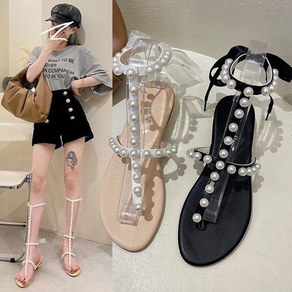 

women's shoes 2021 sandals gladiator style flip flops set heel ladies, Black