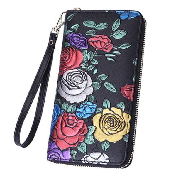 

wallets arrival vintage cow leather women zipper wallet purse female designer clutch fashion national embossing floral lady, Red;black