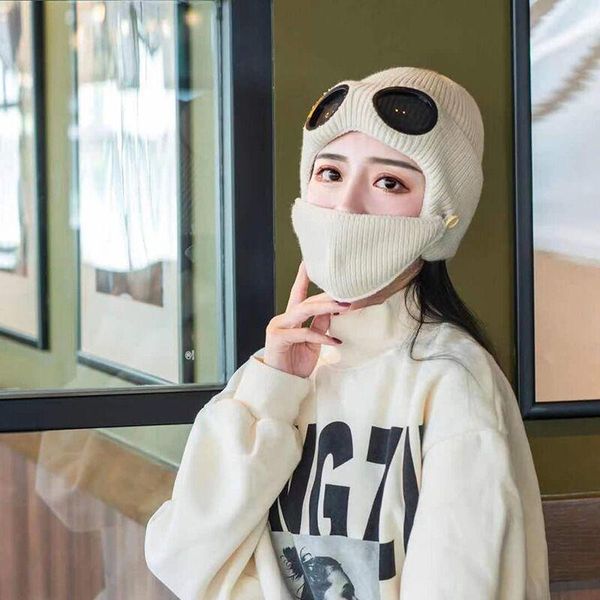 

beanie/skull caps winter hats for women men girls boys ear flaps protect beanie with glasses knitted cap casual ladies outdoor thicke, Blue;gray