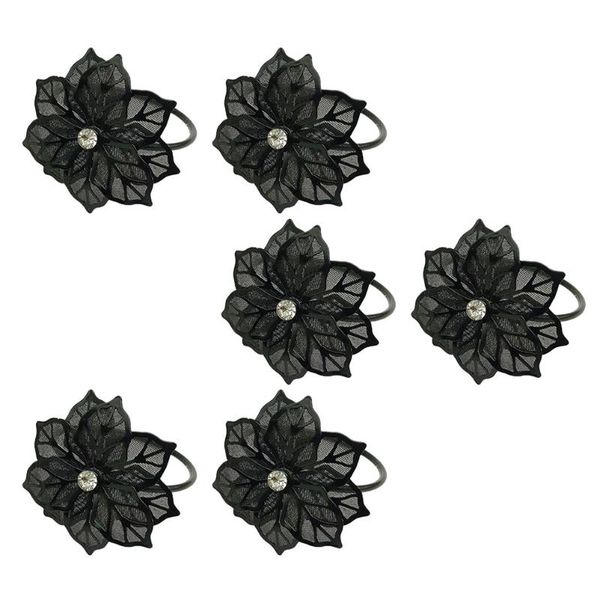

napkin rings 6pcs delicate ring mesh flower metal buckle decor(black)